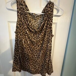 Calvin Klein Leopard Print Cowl Neck Camisole - Brown/Tan/Black